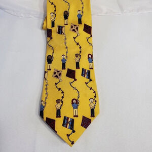 American Academy Of Pediatrics Yellow Novelty Tie With Kids Flying Kites Design